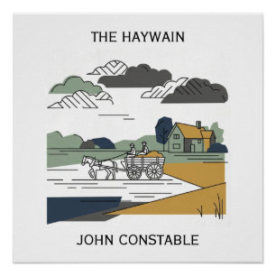 Constable's Haywain Lijn Kunst Illustratie Perfect Poster