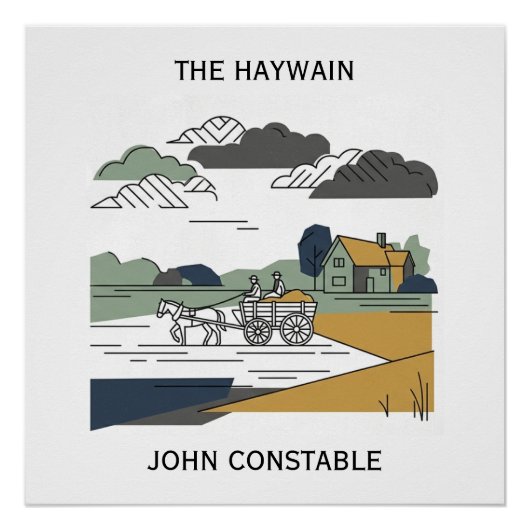 Constable's Haywain Lijn Kunst Illustratie Perfect Poster (Voorkant)