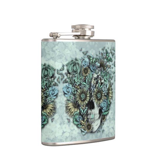 Constante, bleke blauwe vlinderschedel heupfles (Rechts)