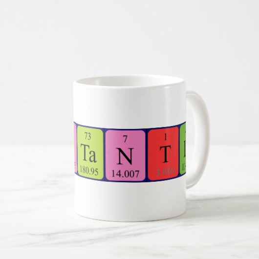 Constantiële periodieke mok van tabelnamen (Voorkant rechts)