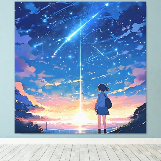 Constellatie met vallende sterren canvas afdruk (Insitu (Houten vloer))