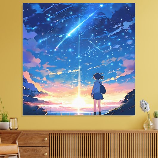 Constellatie met vallende sterren canvas afdruk (Insitu (Woonkamer))