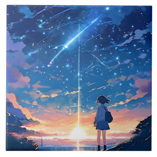 Constellatie met vallende sterren tegeltje (Voorkant)