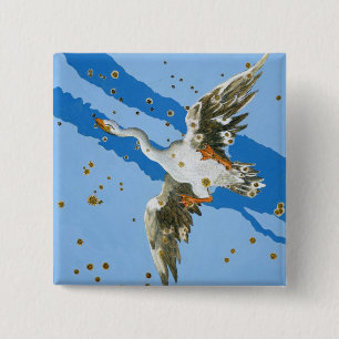 Constellatie van Cygnus, van "Uranometria", geschr Vierkante Button 5,1 Cm