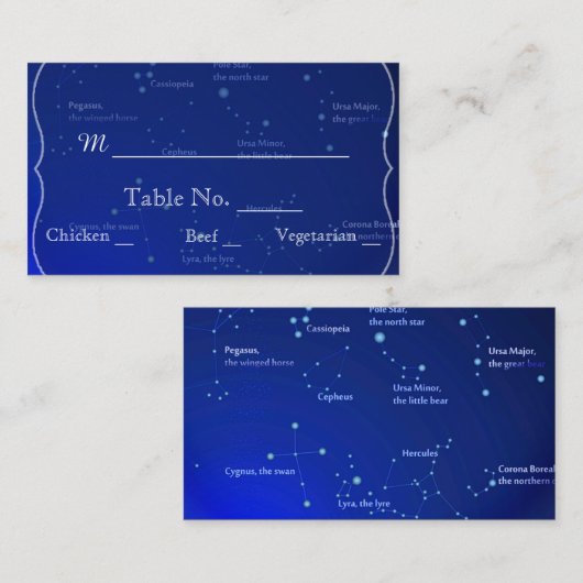 Constellaties op blauwe trouwplaats kaarten plaatskaartje (Voorkant / Achterkant)