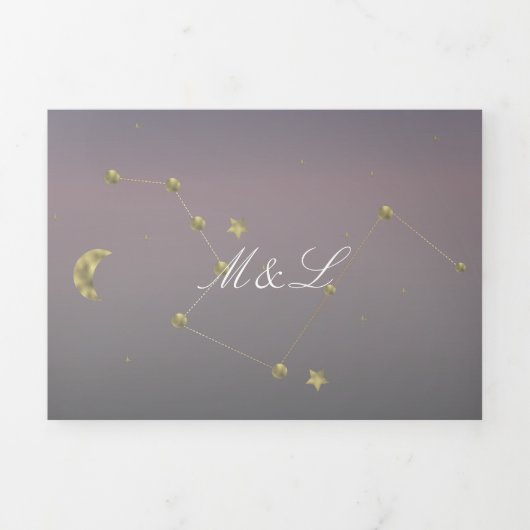 Constellation Gold Faux Folie Ombre Sky Wedding Drieluik Uitnodiging (Cover)