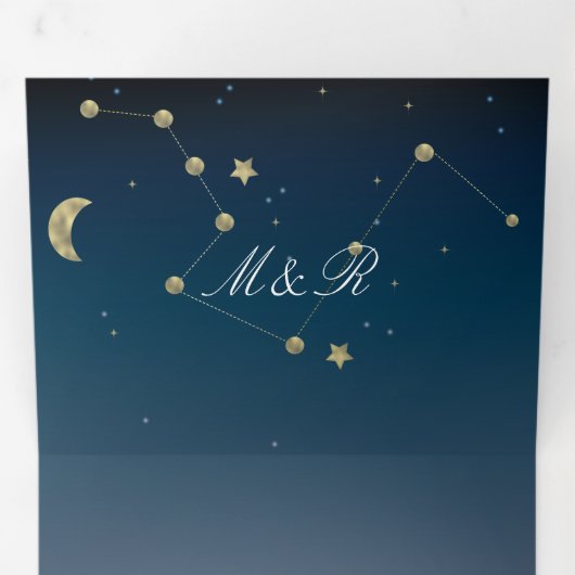 Constellation Gold Faux Folie Ombre Sky Wedding Drieluik Uitnodiging (Binnenzijde eerst)