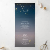 Constellation Gold Faux Folie Ombre Sky Wedding Drieluik Uitnodiging (Binnen)