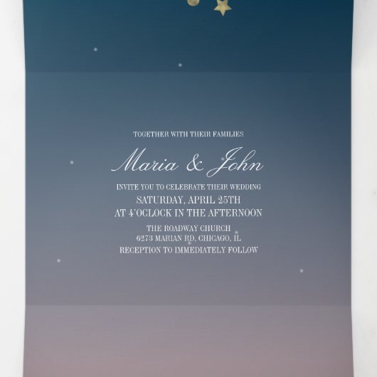 Constellation Gold Faux Folie Ombre Sky Wedding Drieluik Uitnodiging (Binnenkant midden)