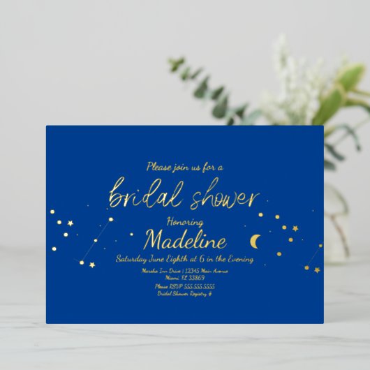 Constellation Gold Wedding Folie Uitnodiging (Staand Voorkant)