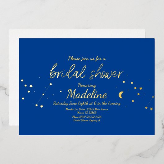 Constellation Gold Wedding Folie Uitnodiging (Voorkant / Achterkant)