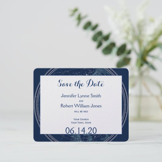 Constellation Night Sky Wedding Save the Date (Staand voorkant)