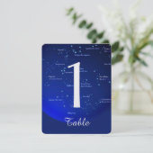 Constellation on Blue Wedding Table Number Kaart (Staand voorkant)