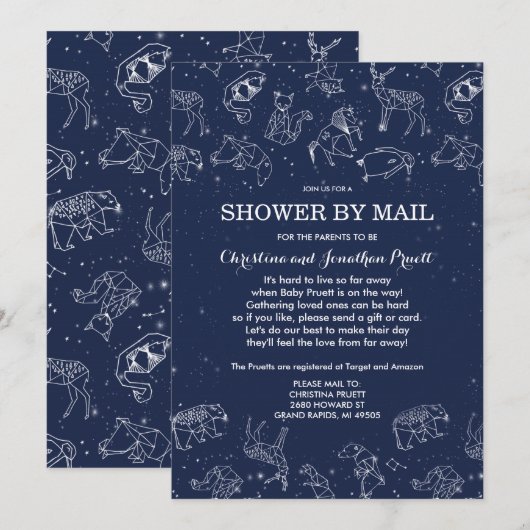 Constellations Baby shower per post Lange afstand Kaart (Voorkant / Achterkant)