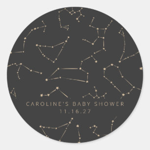 Constellations Stars Black Gold Custom Baby shower Ronde Sticker