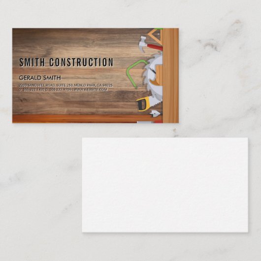 Constructeur Gereedschap | houten tafel Visitekaartje (Voorkant / Achterkant)