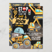 Constructie 1e Verjaardagsfeest Dump Truck Digger Kaart (Voorkant / Achterkant)