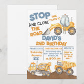 Constructie 2e verjaardag Dump Truck Party Kaart (Voorkant / Achterkant)