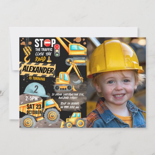 Constructie 2e verjaardag foto Dump Truck Digger Kaart (Voorkant)