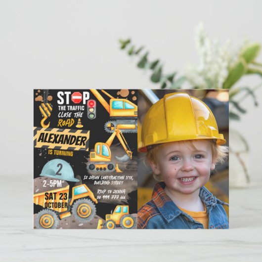 Constructie 2e verjaardag foto Dump Truck Digger Kaart (Staand voorkant)