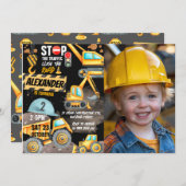 Constructie 2e verjaardag foto Dump Truck Digger Kaart (Voorkant / Achterkant)