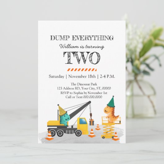 Constructie 2e verjaardagsfeestje, dinosaurus them kaart (Staand voorkant)