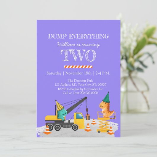 Constructie 2e verjaardagsfeestje, dinosaurus them kaart (Staand voorkant)