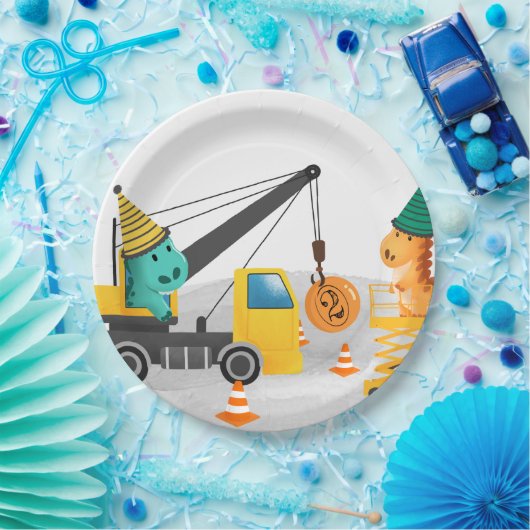 Constructie 2e verjaardagsfeestje, dinosaurus them papieren bordje (Feest)