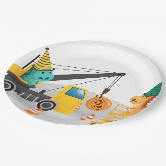 Constructie 2e verjaardagsfeestje, dinosaurus them papieren bordje (Gekanteld)