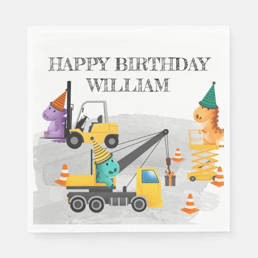 Constructie 2e verjaardagsfeestje, dinosaurus them servet (Voorkant)