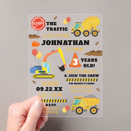 Constructie 3e verjaardag acryl uitnodigingen (Insitu (Draagbaar))