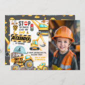 Constructie 4e verjaardag foto Dump Truck Digger Kaart (Voorkant / Achterkant)