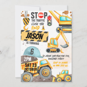 Constructie 6e Verjaardagsfeest Dump Truck Digger Kaart
