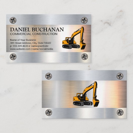 Constructie aardmeubelvoertuig | Metaalschroeven Visitekaartje (Voorkant / Achterkant)