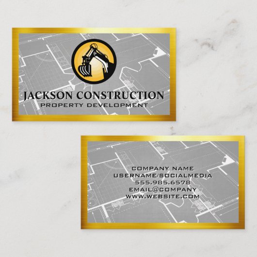 Constructie Aardverzetter Logo | Blauwdruk  Visitekaartje (Voorkant / Achterkant)