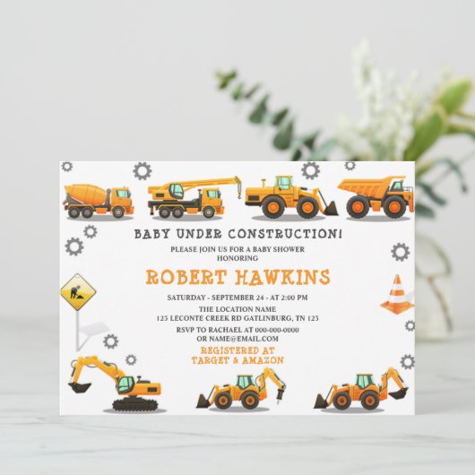 Constructie Baby Shower Uitnodiging (Staand voorkant)