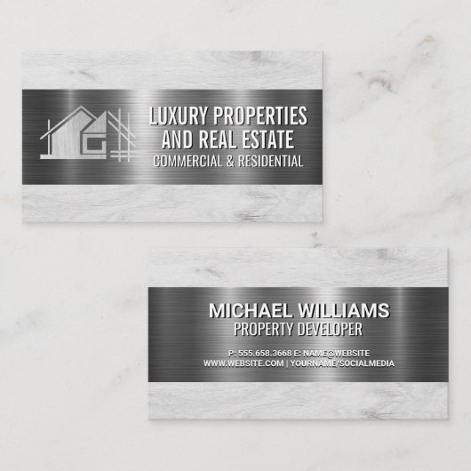 Constructie Bouw Logo | Houten Achtergrond Visitekaartje (Voorkant / Achterkant)