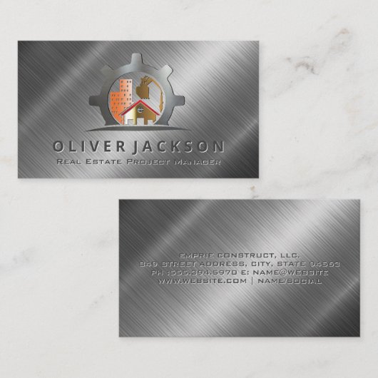 Constructie Bouwer Logo | Metaalglans Visitekaartje (Voorkant / Achterkant)