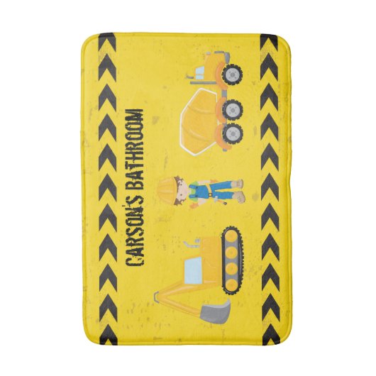 Constructie-excavator Aangepast Kinder geel Badmat (Voorkant Verticaal)