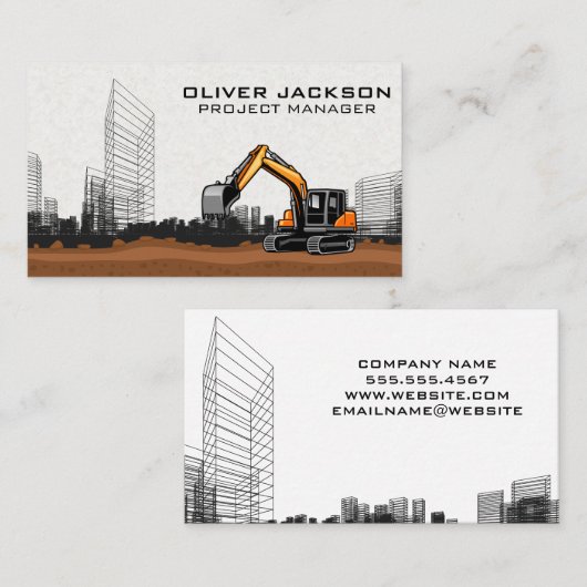 Constructie graafmachine voertuig | Onroerend goed Visitekaartje (Voorkant / Achterkant)