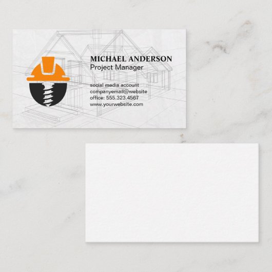 Constructie Hard Pet | Onroerend goed Blauwdruk Visitekaartje (Voorkant / Achterkant)