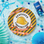 Constructie, hard Pet|Zwart en geel 1e verjaardag Papieren Bordje (Feest)