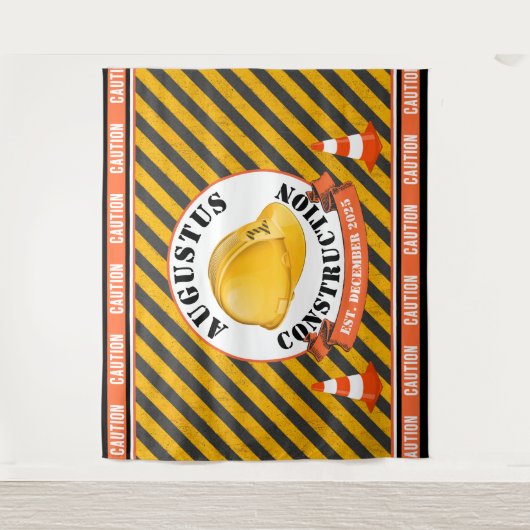 Constructie, hard Pet|Zwart en geel 1e verjaardag Wandkleed (Voorkant)