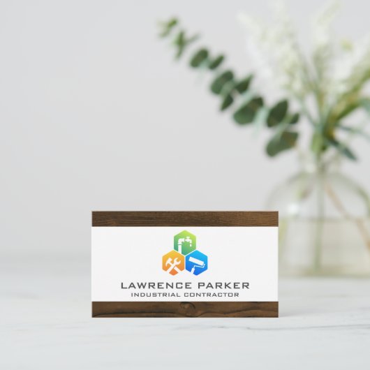 Constructie Herstel Icons | Houten Afwerking Visitekaartje (Staand voorkant)