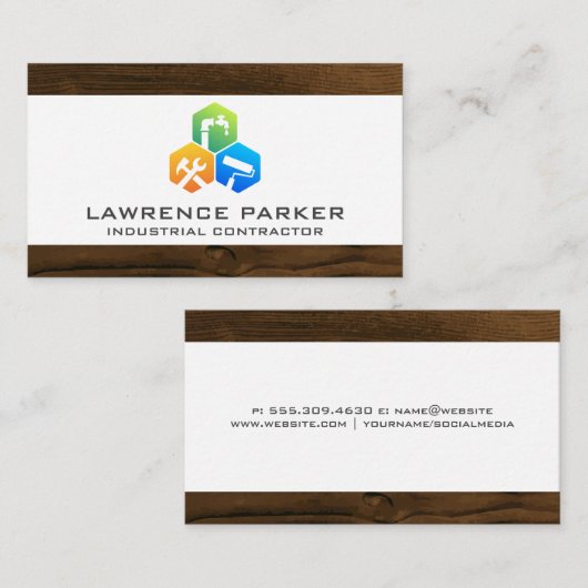 Constructie Herstel Icons | Houten Afwerking Visitekaartje (Voorkant / Achterkant)