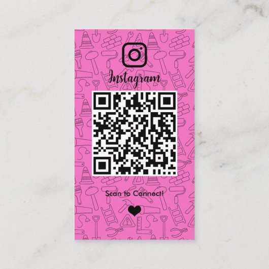 Constructie Instagram Roze QR-code Visitekaartje (Achterkant)