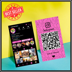 Constructie Instagram Roze QR-code Visitekaartje