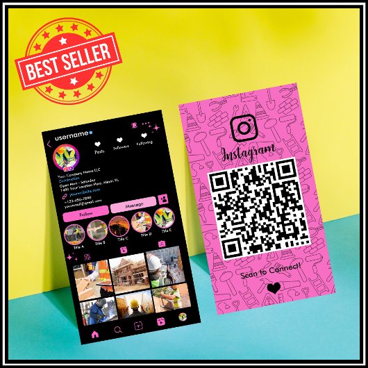 Constructie Instagram Roze QR-code Visitekaartje