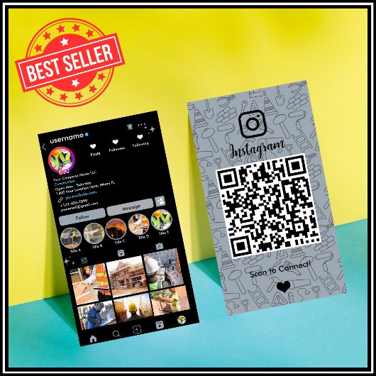 Constructie Instagram Stofblauw QR Code Visitekaartje