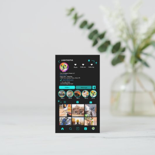 Constructie Instagram Turquoise | QR Code Visitekaartje (Staand voorkant)